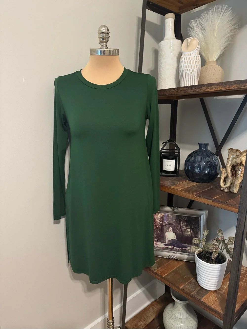 NWOT Eileen Fisher Midi Dress Women’s XSMALL Green Shift Jersey Knit